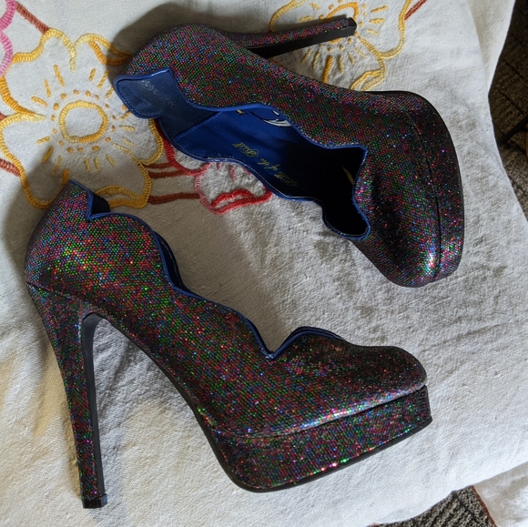 Blue glitter platform heels Fab-fetti Belle heels T.U.K - Picture 13 of 14